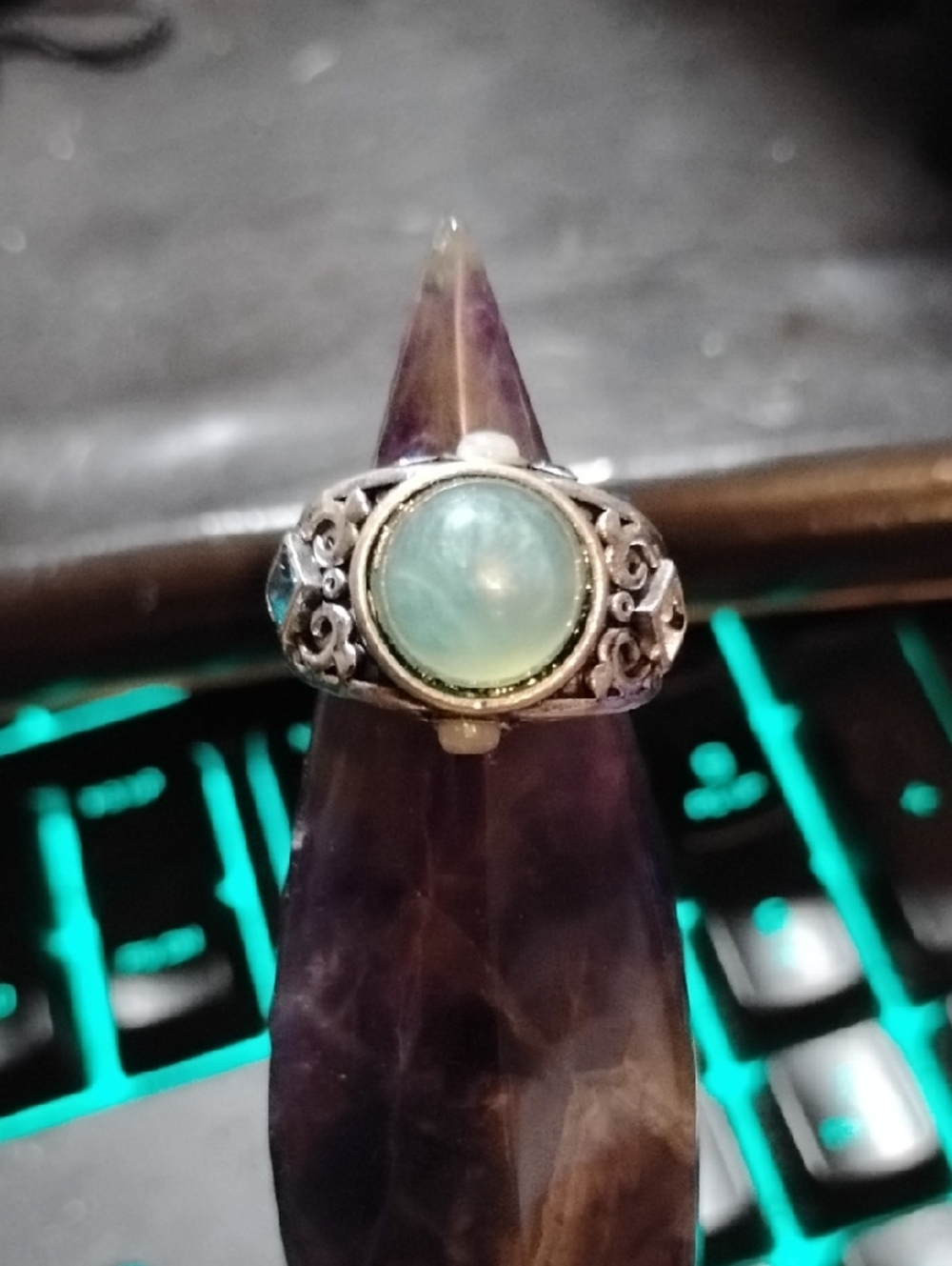 Vintage-Style .925 Sterling Silver Ring w/ Light Blue Gemstone Size 6 Imperfect